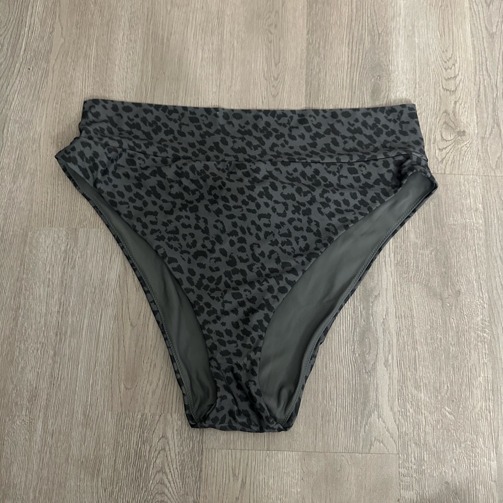 Leopard Print High-Waisted Swim Bottoms